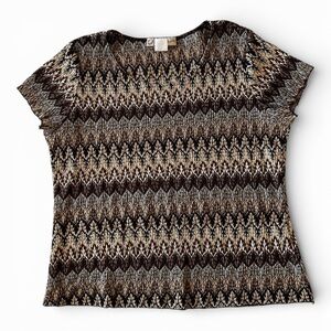 dressbarn Black and Brown Patterned Short Sleeve Top